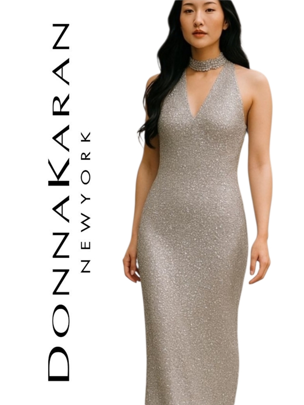 Donna Karan Sequins Long Dress With Lining Inside good condition size medium